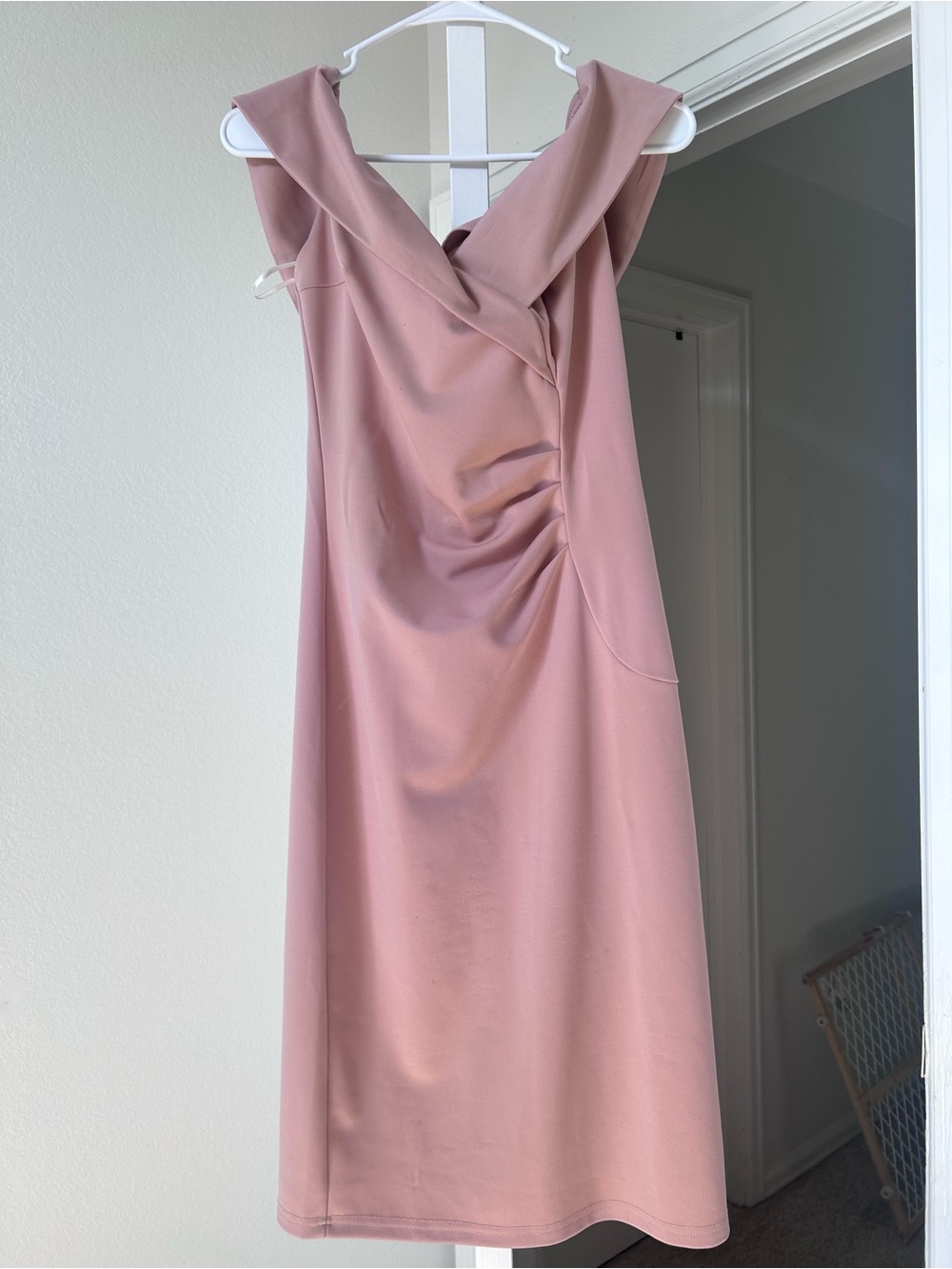 Sleeveless Dusty Rose Midi Dress with Draped V-Neck